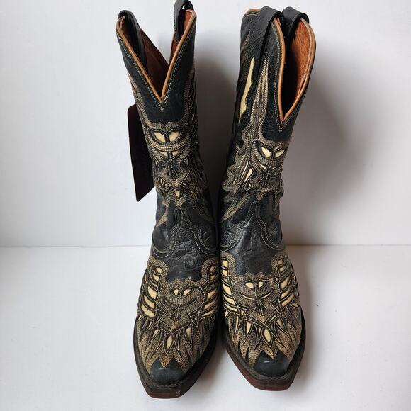 Lucchese Western Boots Womens Size 6B Hillsboro Lazer Design Snip Toe Black - Picture 8 of 14